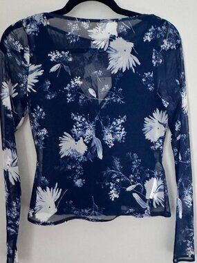 NWT Abercrombie & Fitch Floral Navy Mesh Slash Top